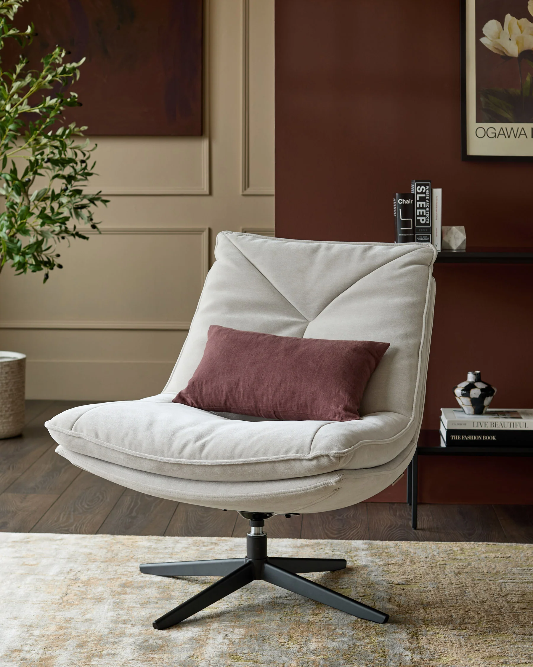 Zia natural grey fabric swivel occasional chair - Image 2