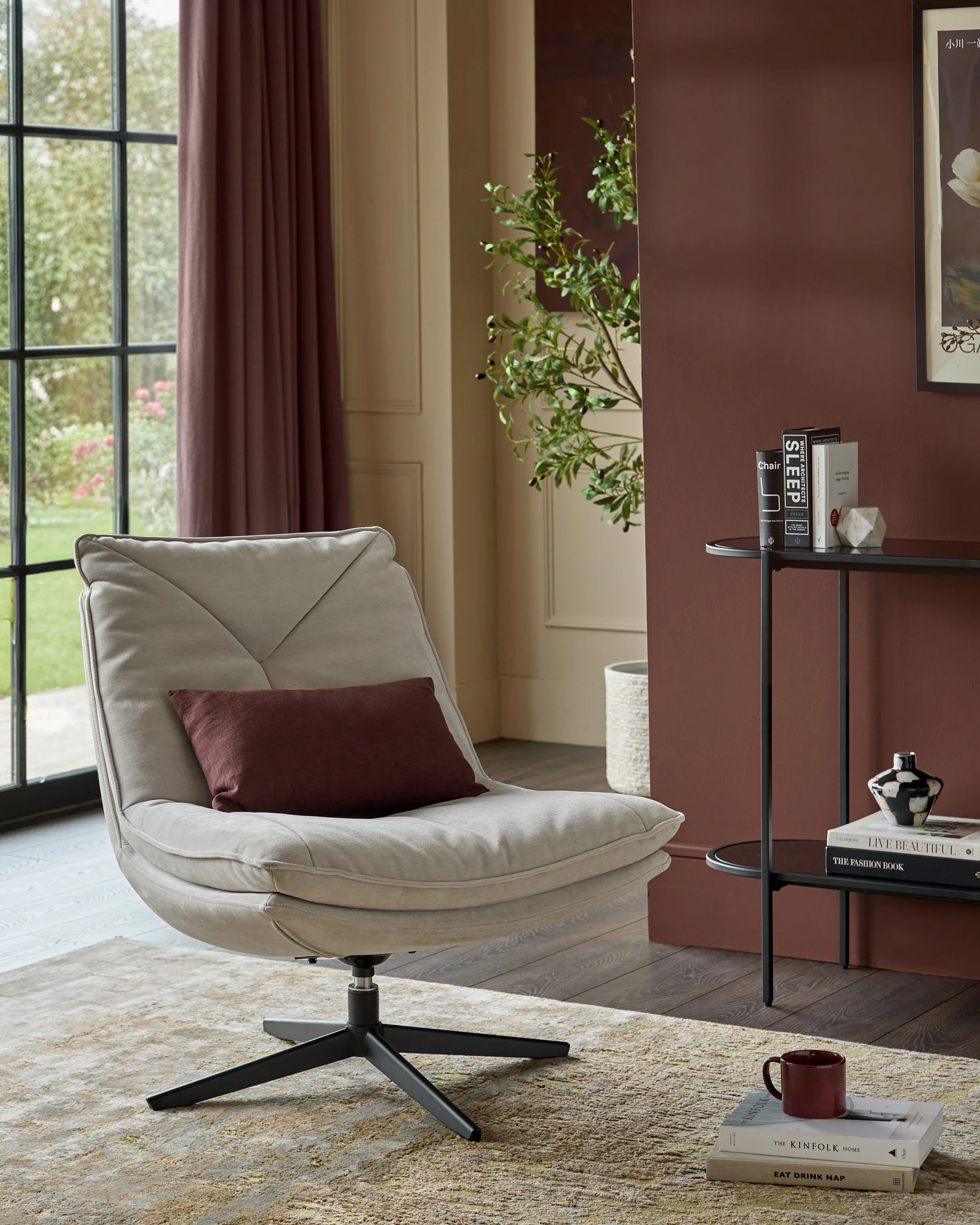 Zia natural grey fabric swivel occasional chair - Image 4