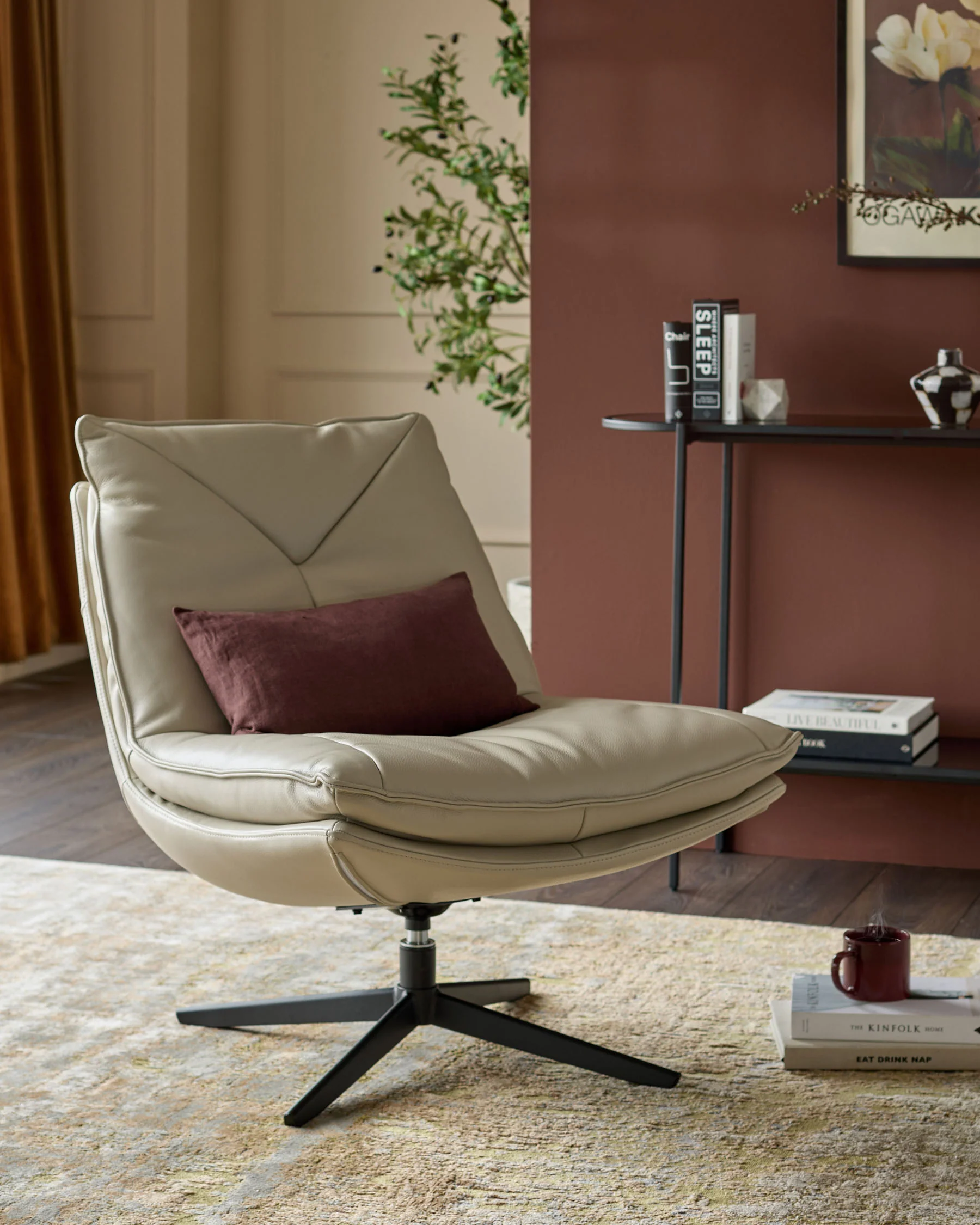 Zia natural grey leather swivel occasional chair