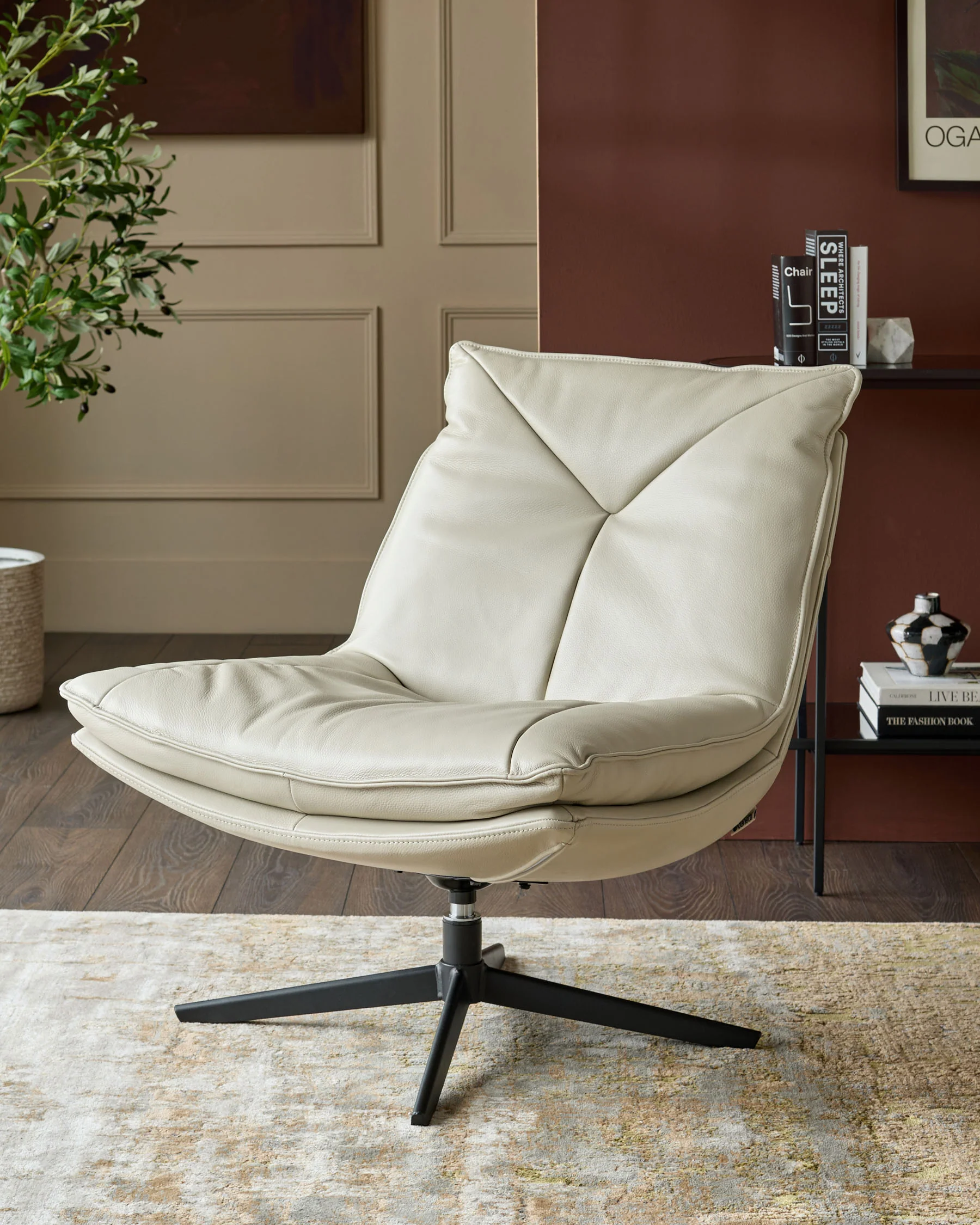 Zia natural grey leather swivel occasional chair - Image 2