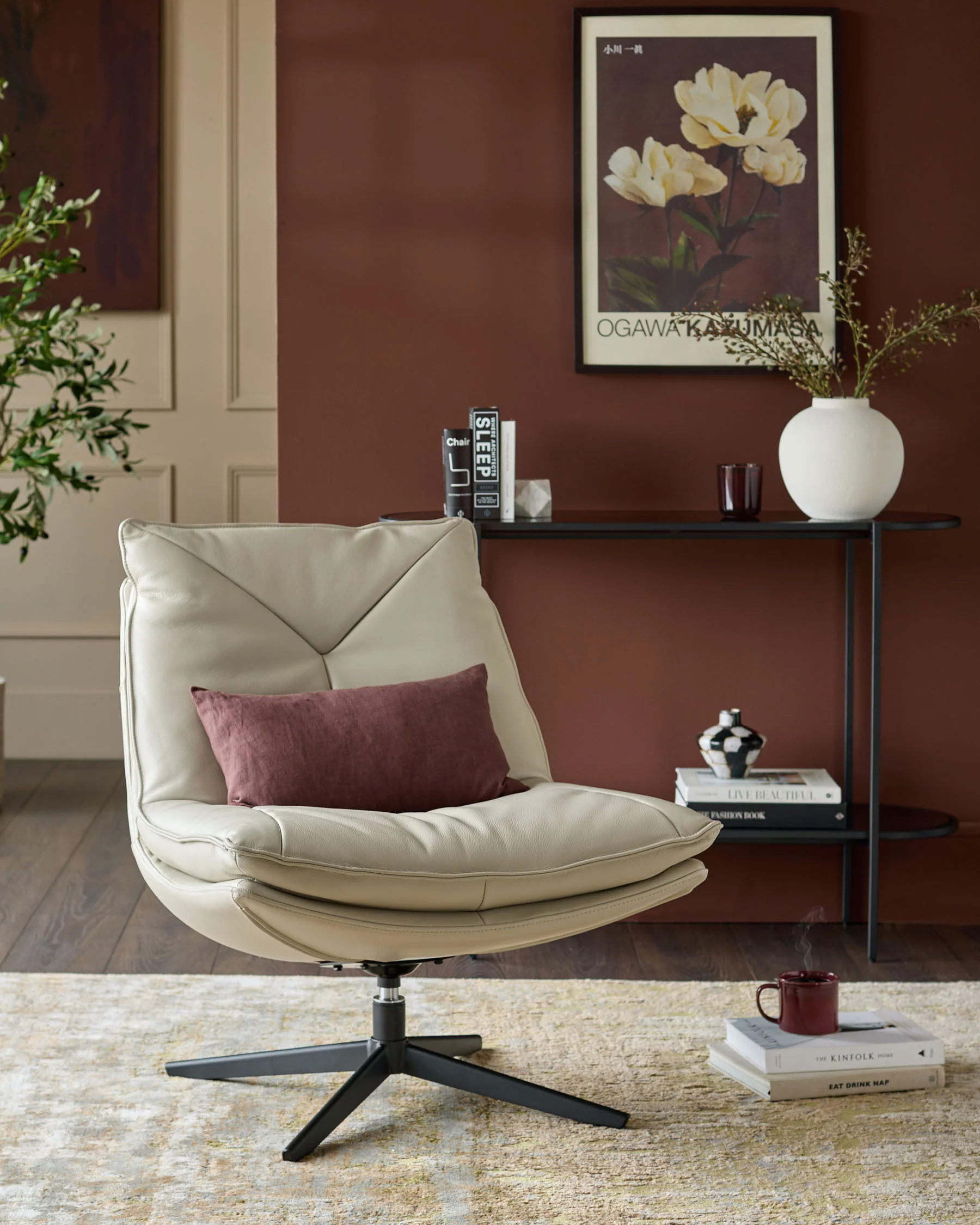 Zia natural grey leather swivel occasional chair - Image 5