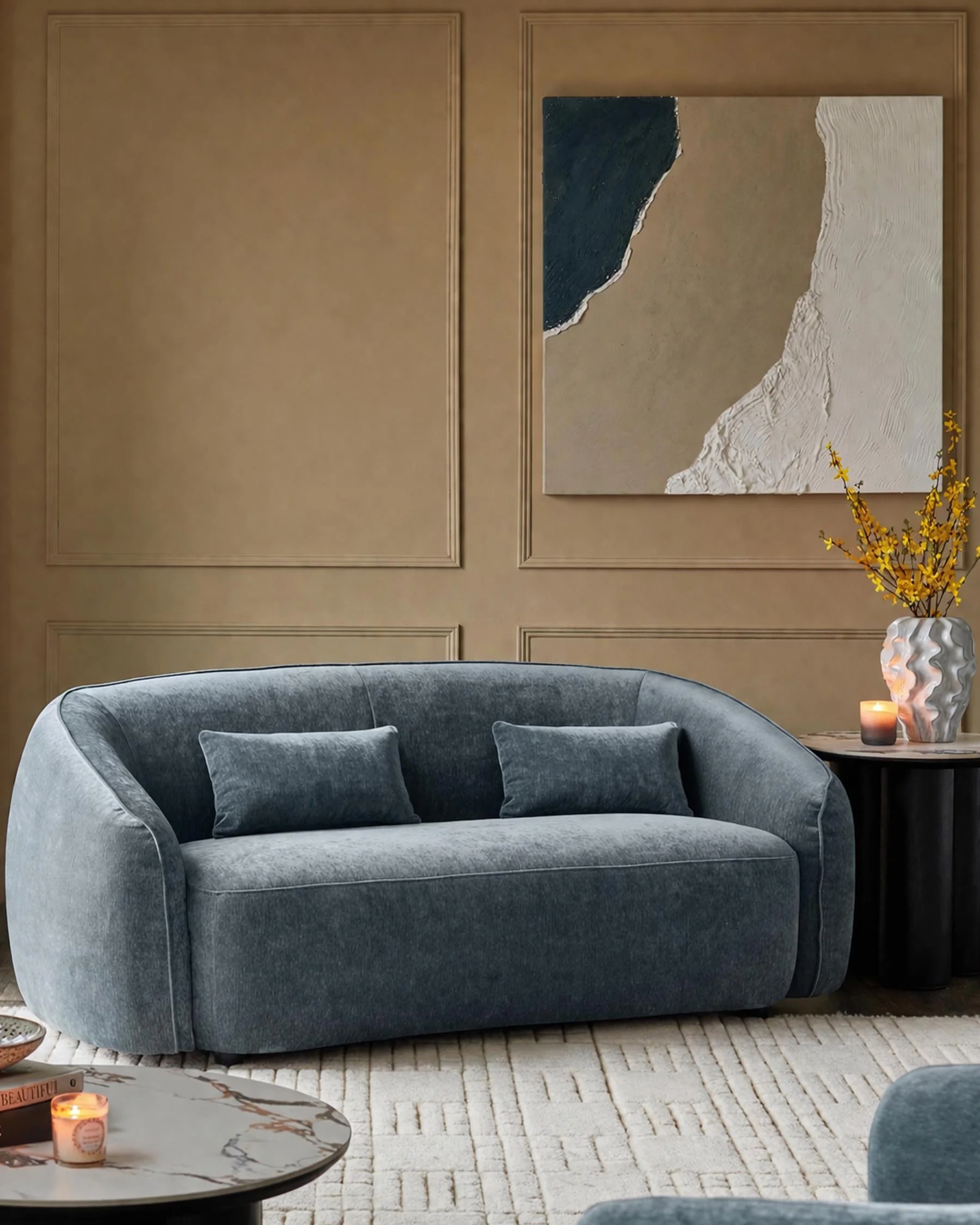 Zoey blue grey fabric 2 seater sofa