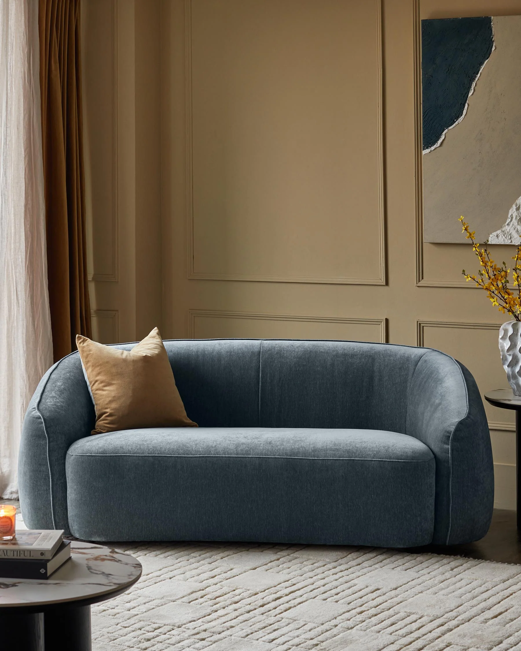 Zoey blue grey fabric 2 seater sofa - Image 2