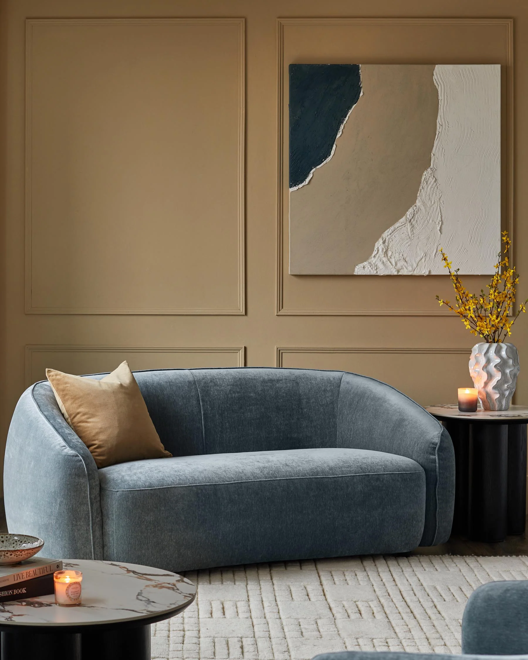 Zoey blue grey fabric 2 seater sofa - Image 4