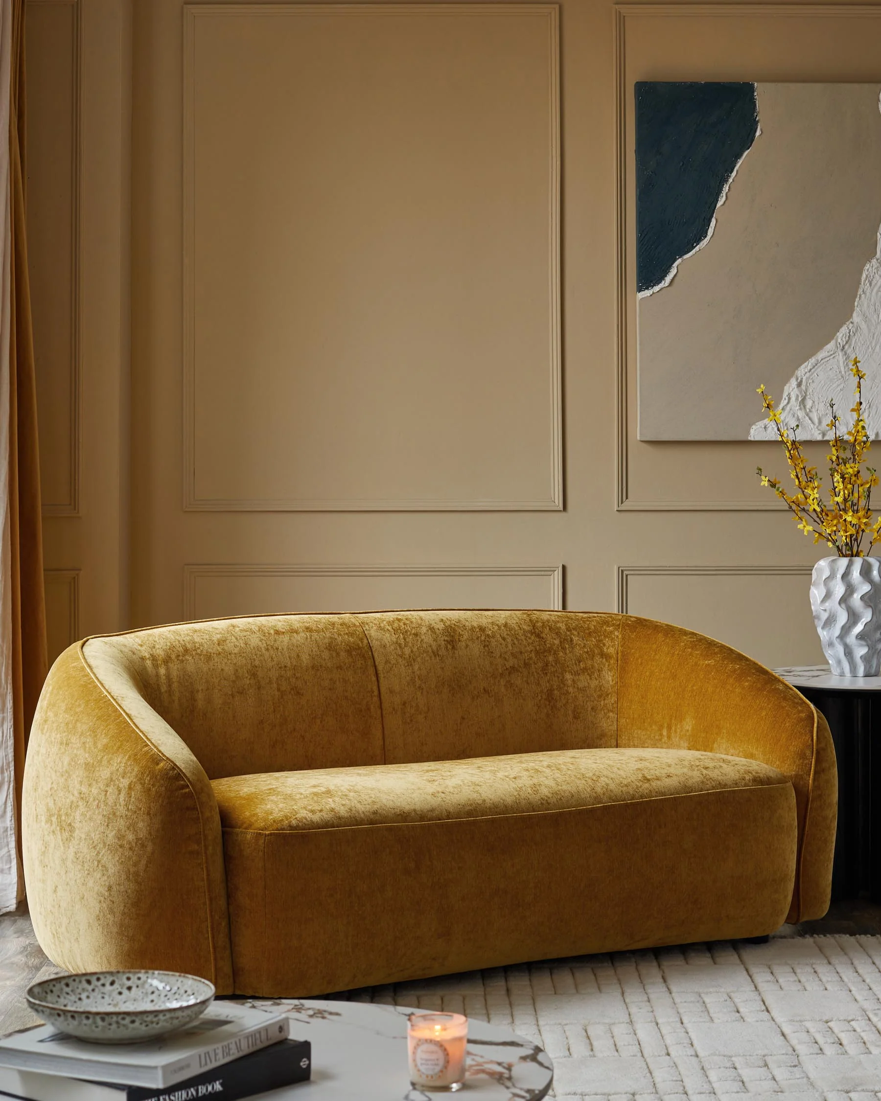 Zoey ochre fabric 2 seater sofa - Image 2