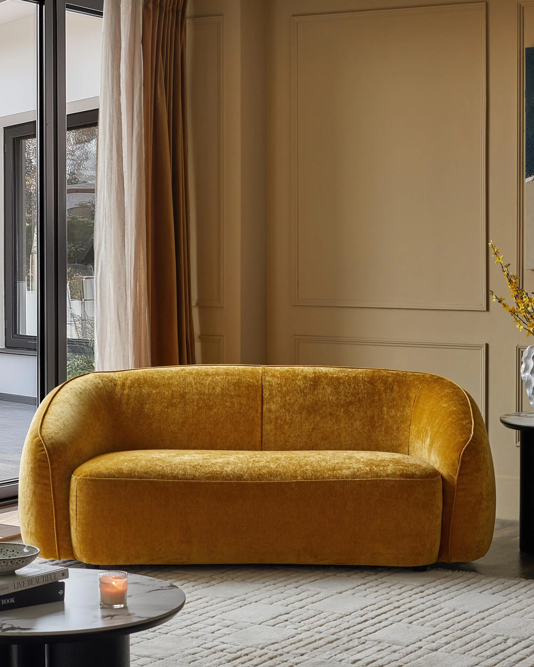 Zoey ochre fabric 2 seater sofa - Image 3