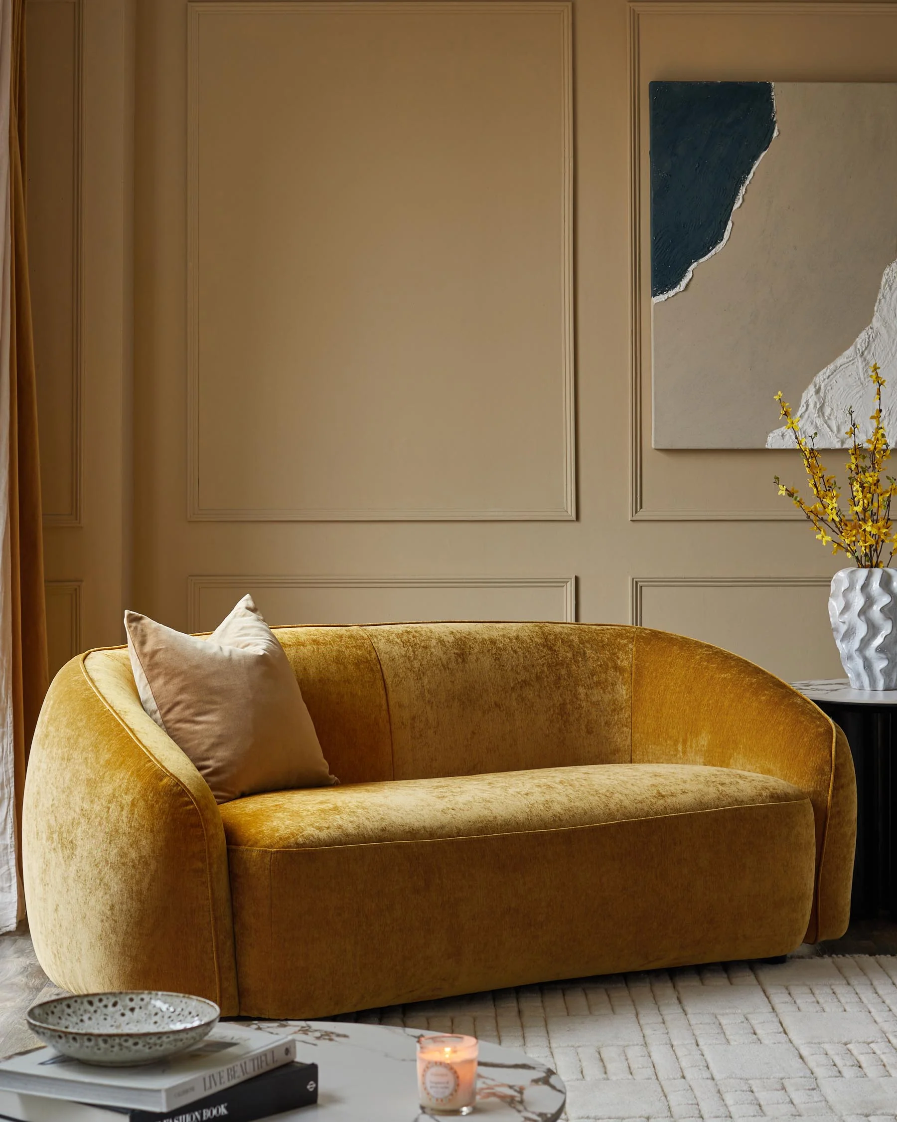 Zoey ochre fabric 2 seater sofa - Image 6