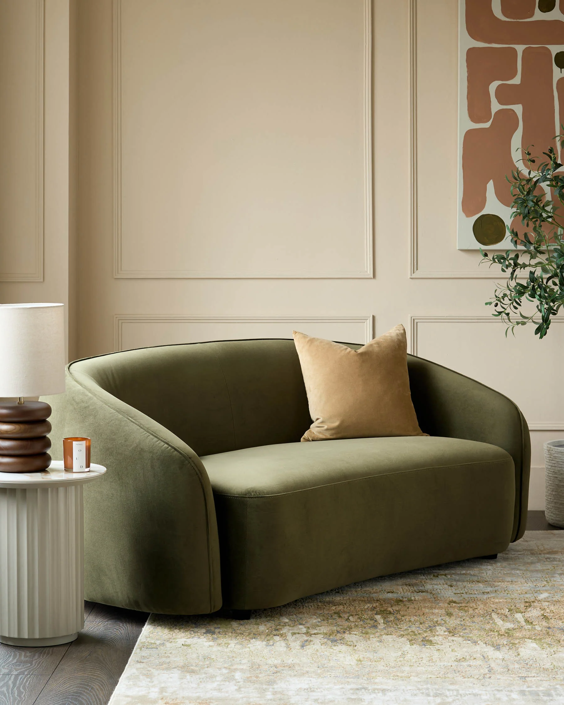 Zoey olive green velvet 2 seater sofa - Image 2