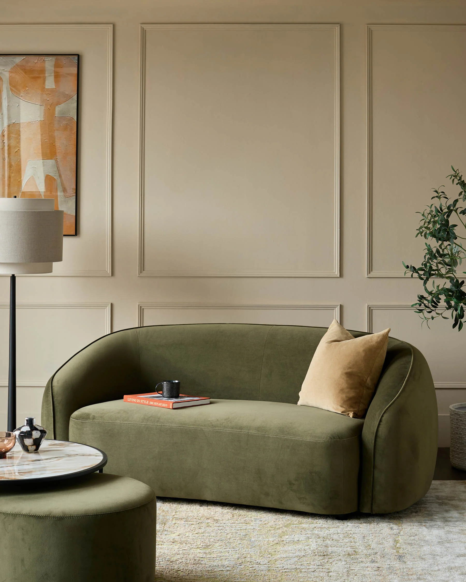 Zoey olive green velvet 2 seater sofa - Image 3