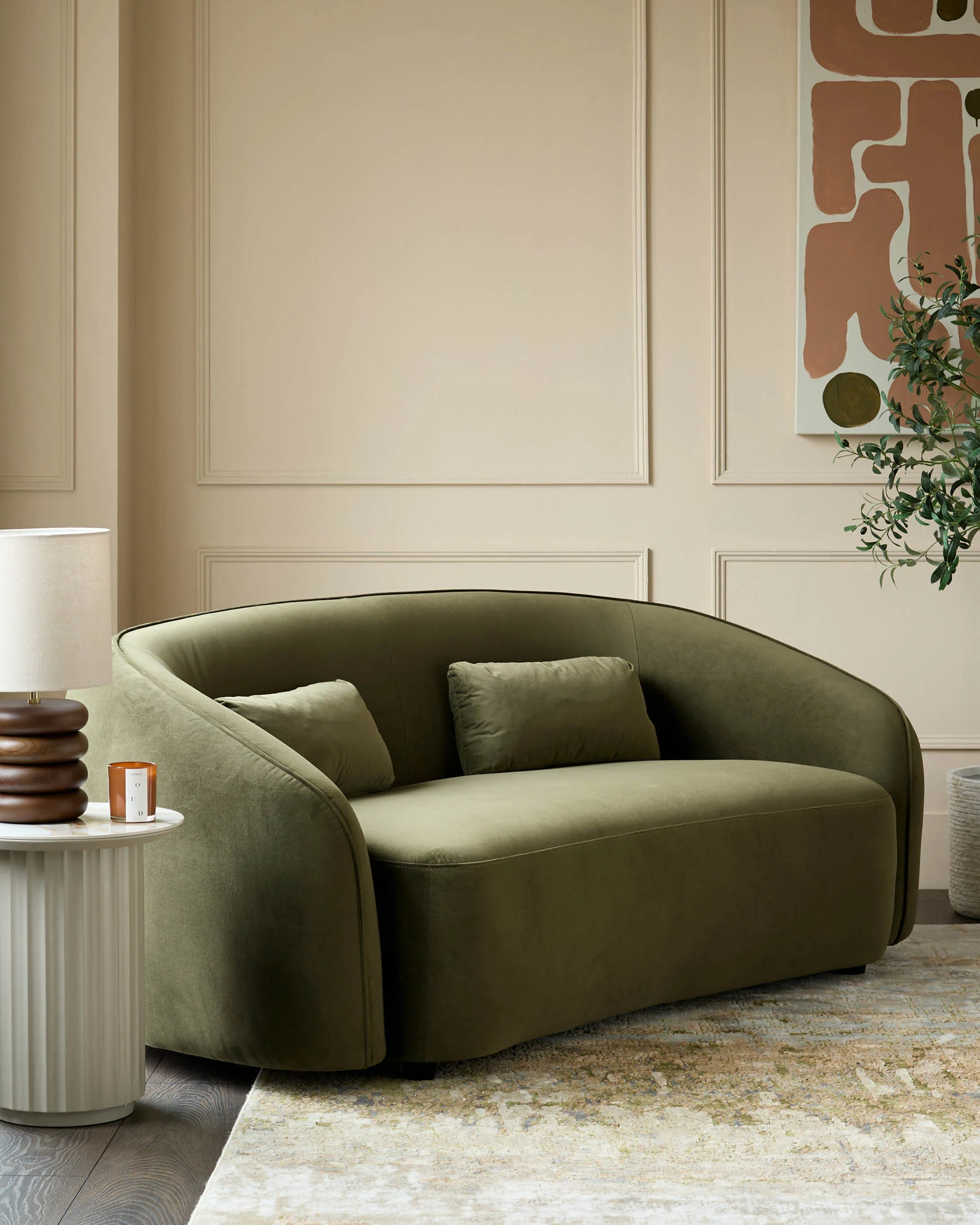 Zoey olive green velvet 2 seater sofa - Image 5