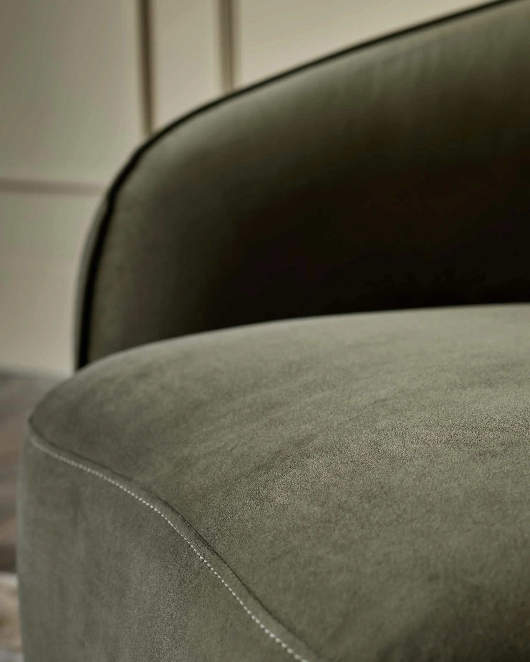 Zoey olive green velvet 3 seater sofa - Image 8