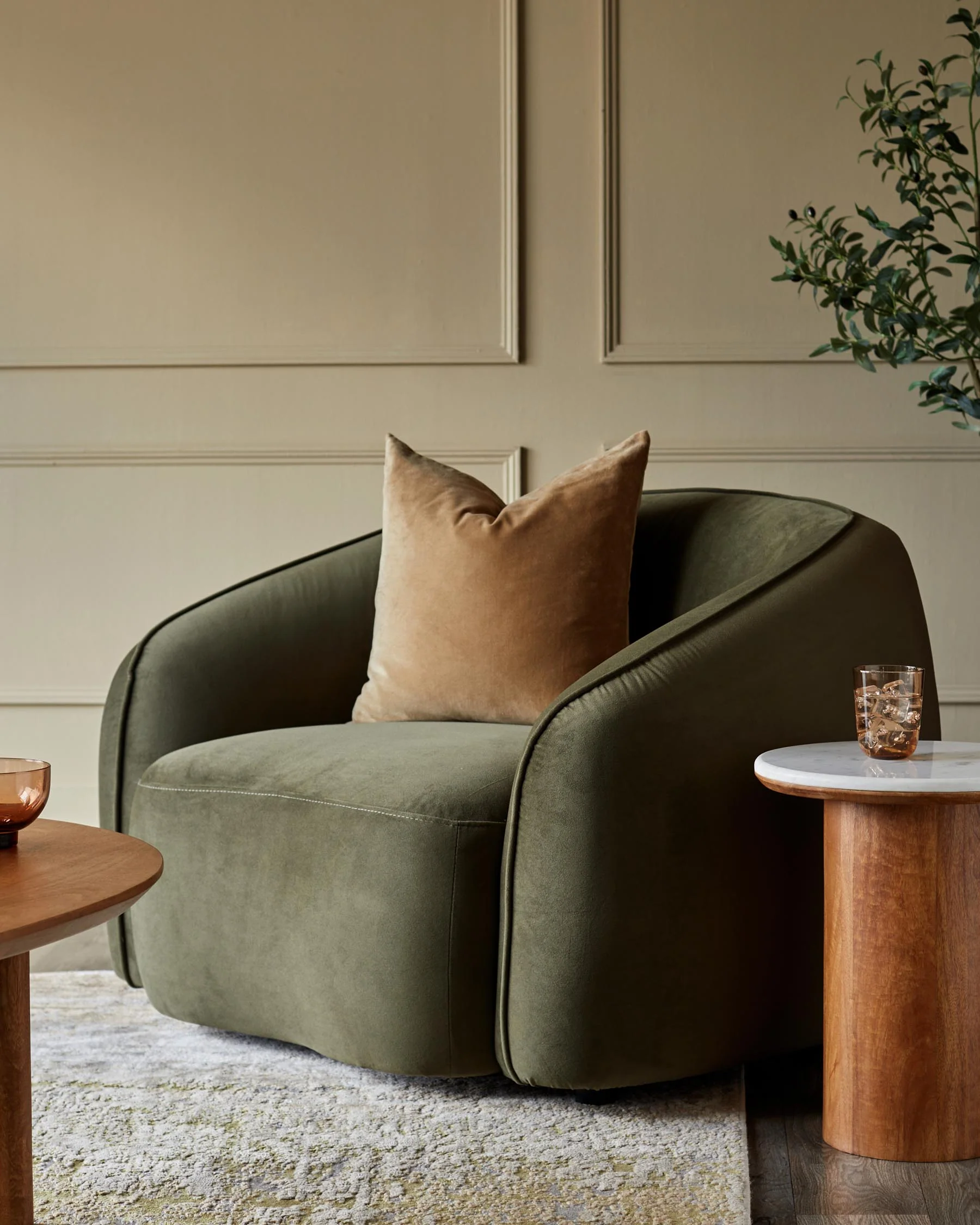 Zoey olive green velvet armchair - Image 7